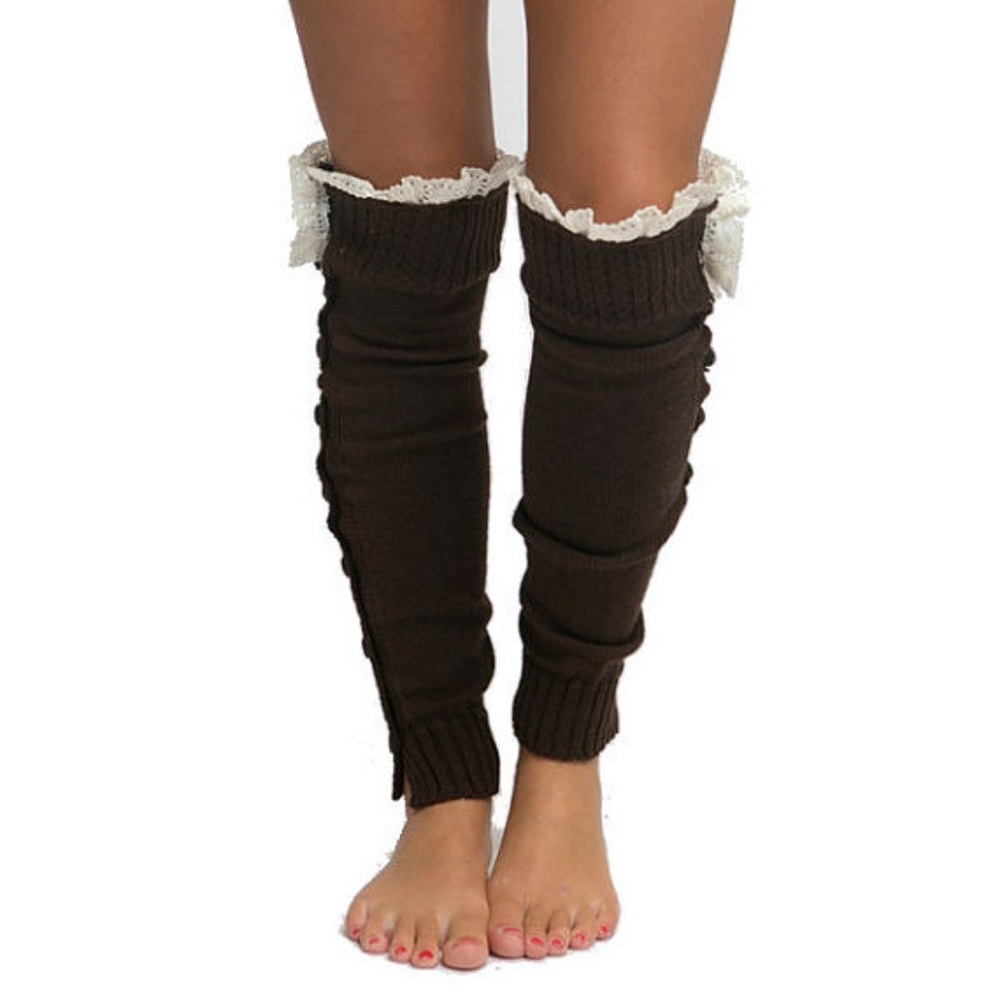 Dark Brown Button Lace Top Leg Warmers